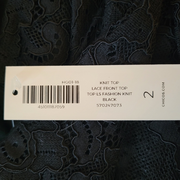 Chico's Black Lace Front Sheer Lace Longsleeve Pullover Blouse Size 2 - Picture 12 of 12